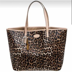 Coach Leopard Print Canvas Tote with Leather Straps